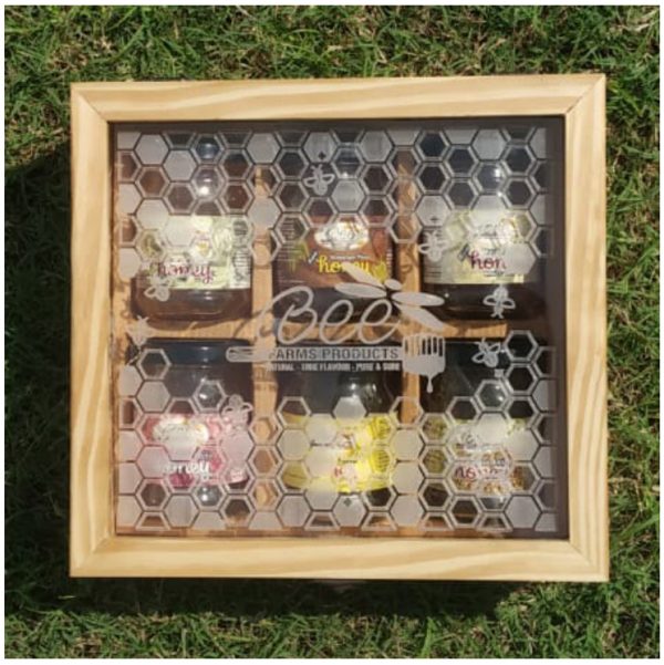 Classic Wooden Box With Pure Raw Honey 6 Bottles